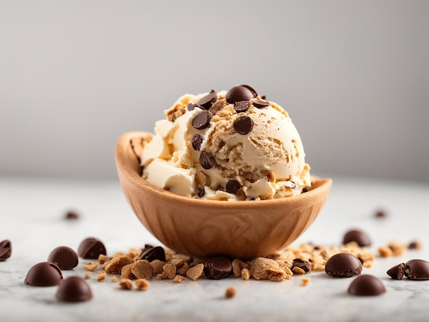 A scoop of choco chips ice cream food photography