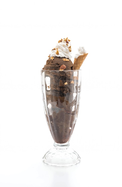 Scoop of chocolated ice cream in glass