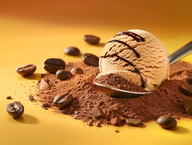 a scoop of ice cream is being poured into a cup of coffee