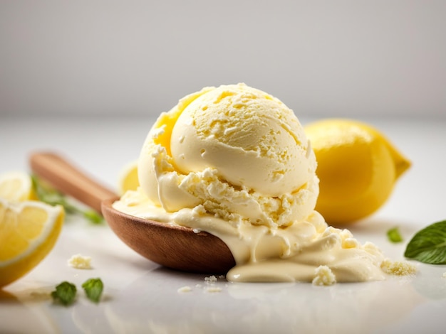 A scoop of lemon ice cream food photography