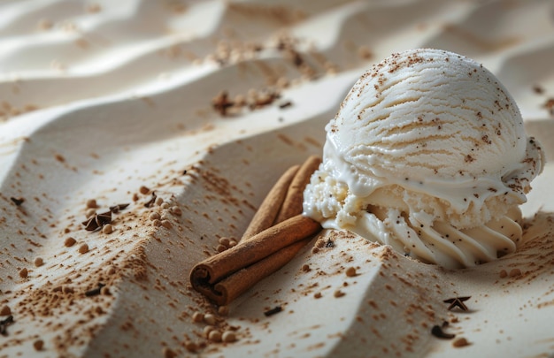 A Scoop of Vanilla Ice Cream With Cinnamon Sticks and Star Anise