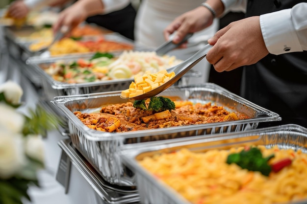 Scooping the food buffet food at restaurant catering