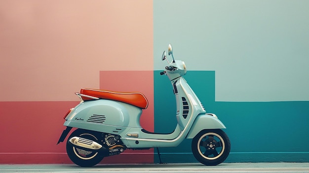 Scooter Parked on Flat Color Background