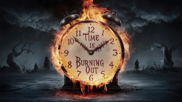 Photo scorched seconds intense flame on oldfashioned clock