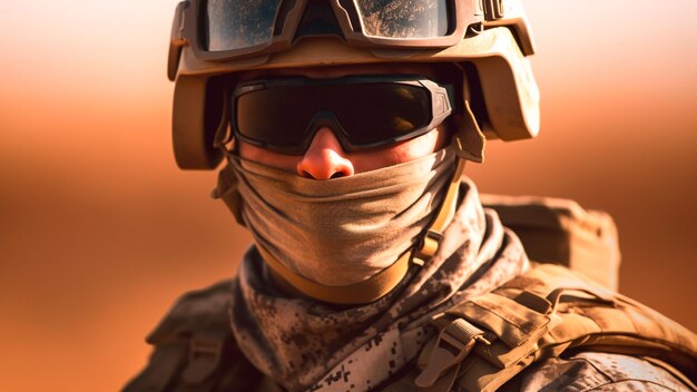 In the scorching desert heat a soldier carries out their mission Generative AI