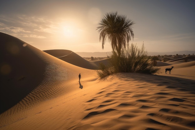 Scorching desert traveler seeking shade generative IA