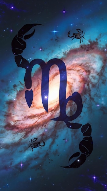 Scorpion sign with double exposure contellation zodiac galaxy