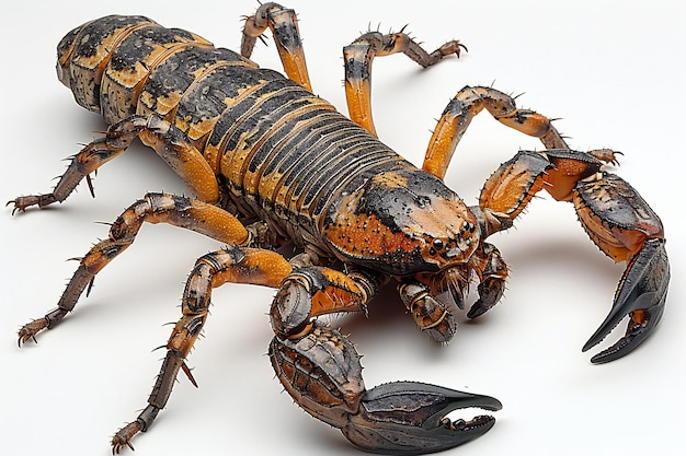 Photo a scorpion that has a black body and a white background