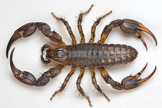 a scorpion that is on a white surface