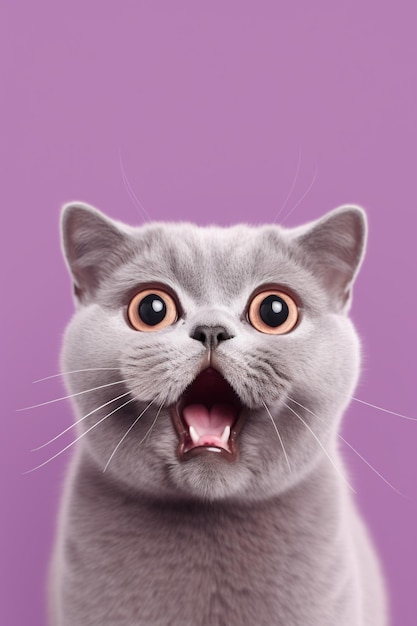 Scottish fold cat shocking face with opened eyes surprised looking at camera Generative AI