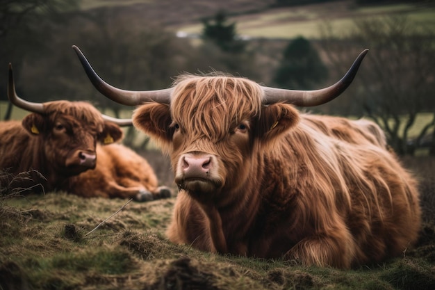 Scottish Highland Cattle are taking a break in their paddock