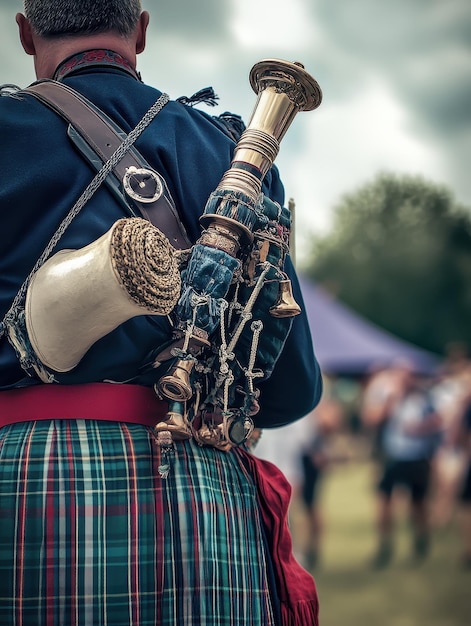 Photo scottish highland games with kilts bagpipes and athletic competitions