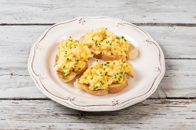 Scrambled eggs served on a plate