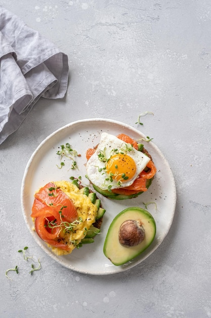 Scrambled eggs with smoked salmon on toast  breakfast food