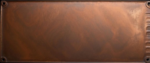 Photo scratched copper metal plate with rounded corners and holes