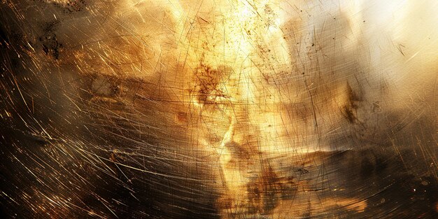 Scratched golden surface reflecting light with sparkles