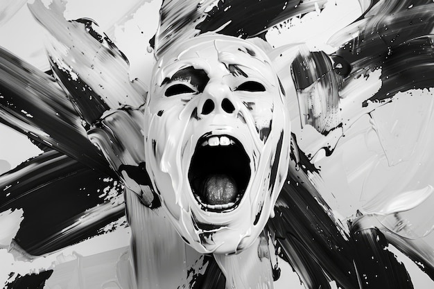 Photo scream emoji abstract threedimensional collage portrait of angry guy yelling with exploding head