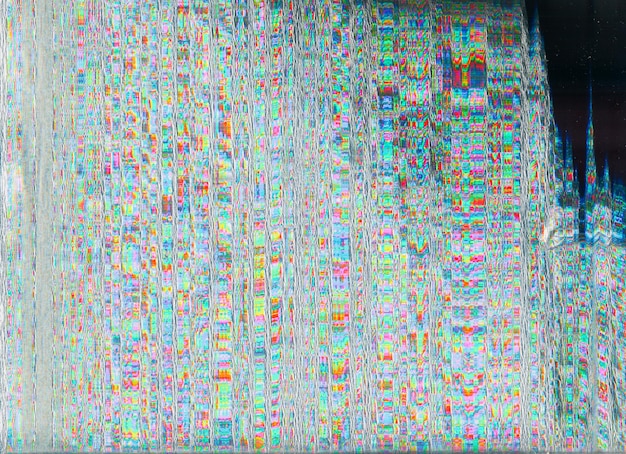 Photo screen glitch pixel noise texture digital error cryptocurrency nft colorful iridescent static distortion grain artifacts on gray black abstract overlay