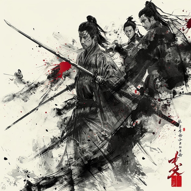 Photo the screen is a poster of a martial arts movie mainly featuring chinese style ink paintings expres