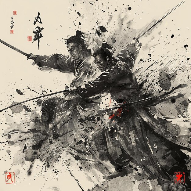 Photo the screen is a poster of a martial arts movie mainly featuring chinese style ink paintings expres