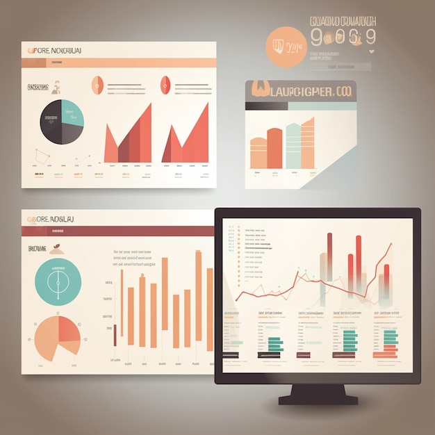 A screen with a chart and a picture of a pie chart.