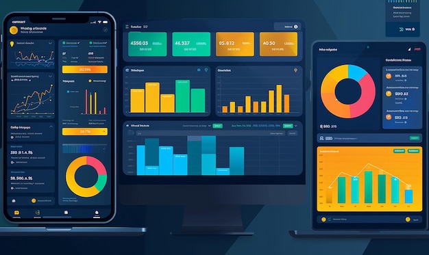 a screen with a graphic of a phone and a graphic of a chart showing a graph