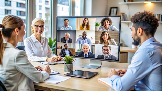 a screen with people in front of them with a man in a white suit and the word  collage  on it