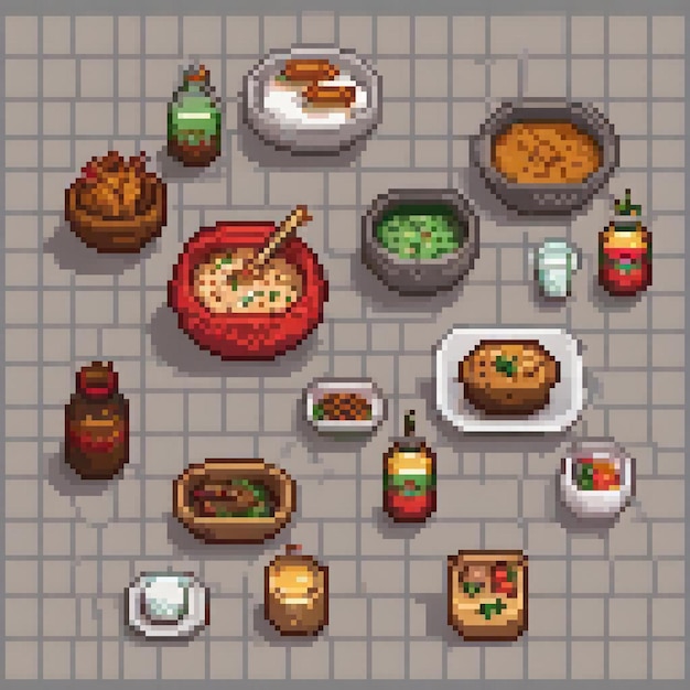 a screenshot of a game with a variety of food and drinks