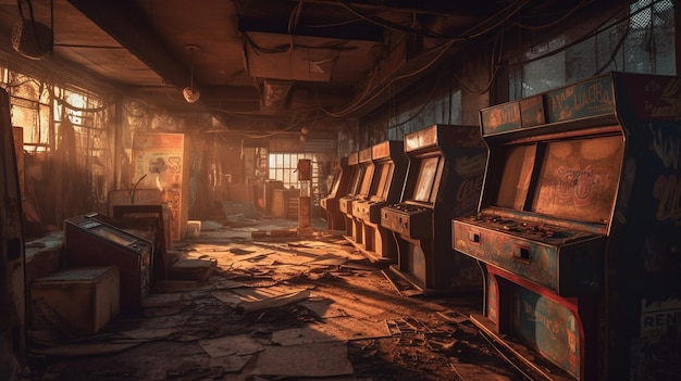 A screenshot of a room with old video games in the background