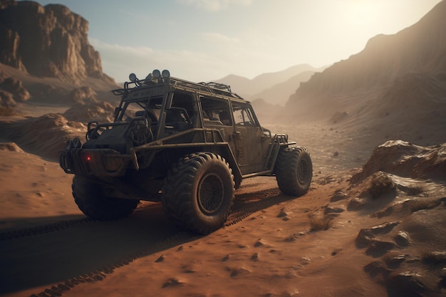 A screenshot of a vehicle in the desert.