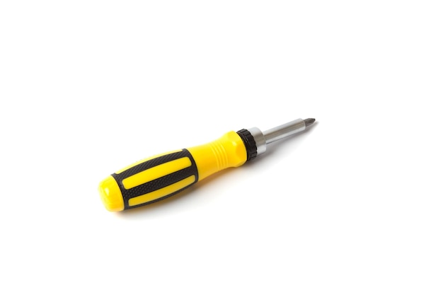 Screwdriver with yellow handle isolated on white background