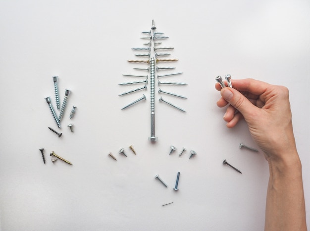 screws lined Christmas tree.