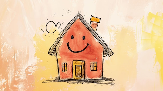 Scribble of a house with a smiling face