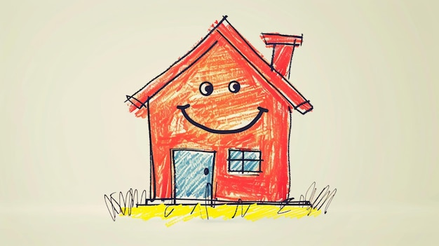 Scribble of a house with a smiling face