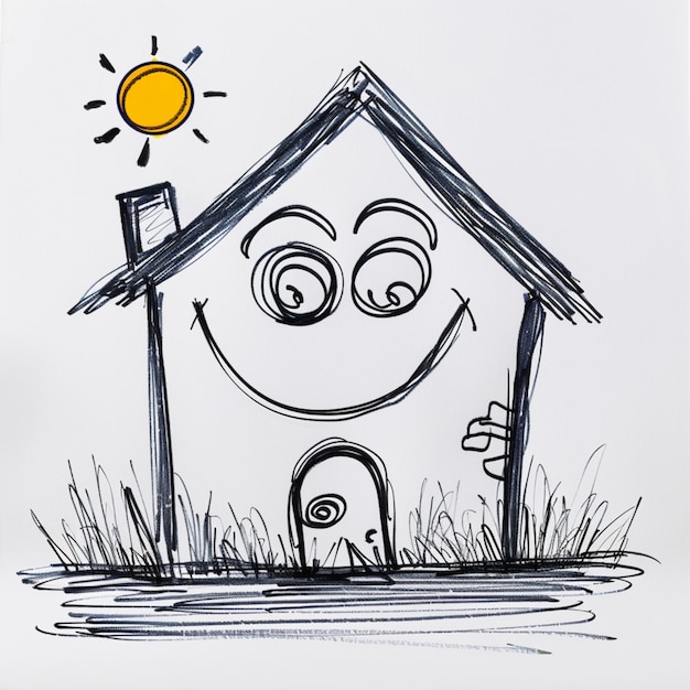 Scribble of a house with a smiling face