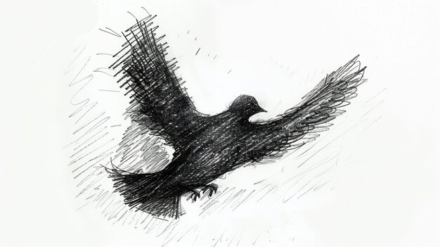 Scribbled Outline of a Bird in Black Ink on White Background