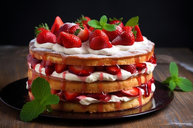 Scrumptious Strawberry Biscuit Cake Torte Dessert Generative AI