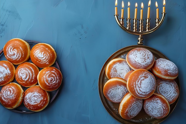 Scrumptious sufganiyot and golden menorah for a joyous Hanukkah celebration