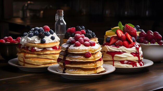 Scrumptious variety of pancakes on a vintage table delicious breakfast food with a nostalgic touch