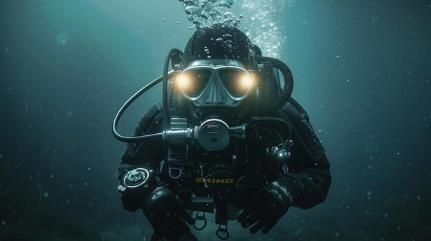 Photo a scuba diver is swimming in the water and has the word scuba on the side