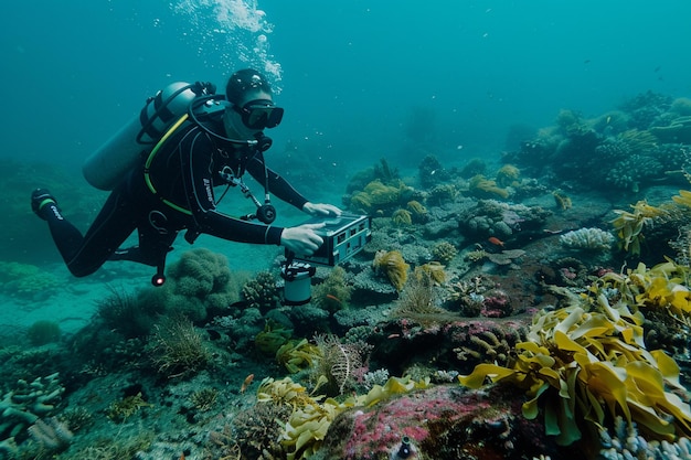 scuba in the water with a camera and a cell phone generative ai