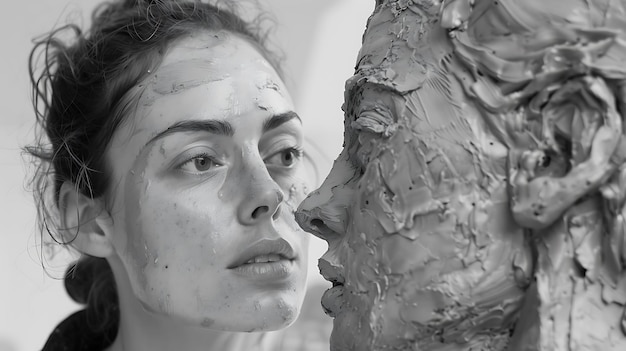 Photo sculpting joy artists hands molding a womans essence in clay