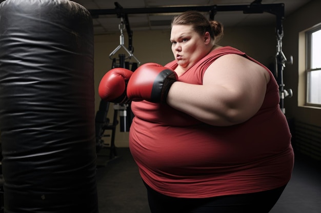 Photo sculpting strength captivating photo capturing the strength and determination of a plussize woman as she works out on a punching bag sculpting her body