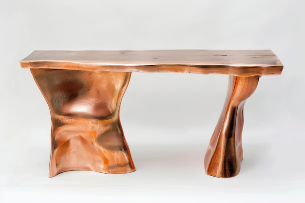 A Sculptural Copper Console Table With Organic Lines