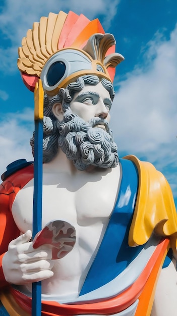 Sculpture of an abstract greek deity done in the colors and style of vaporwave era city pop art