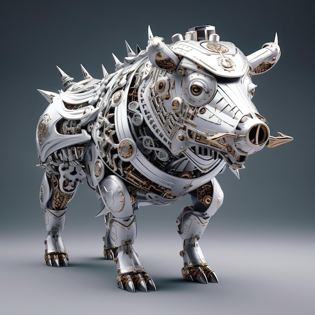 A sculpture of a boar made out of mechanical parts generative ai image