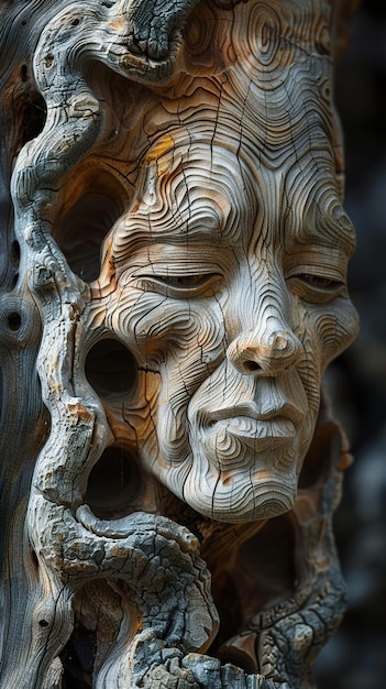 a sculpture of a face that has a snake on it