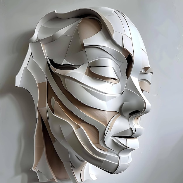 a sculpture of a face with the word quot s quot on it