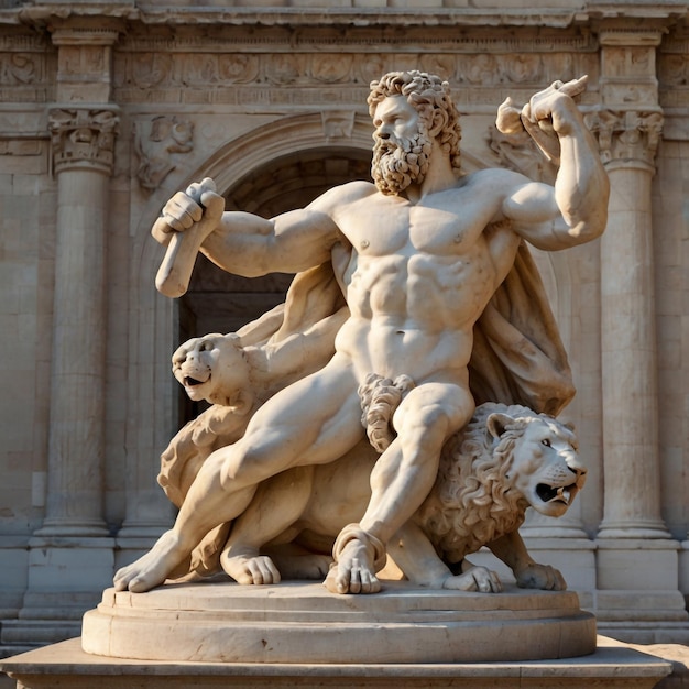 Sculpture of Hercules fighting a lion