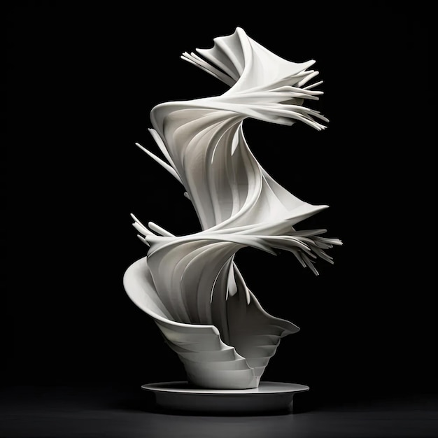 A sculpture made of white paper on a black background